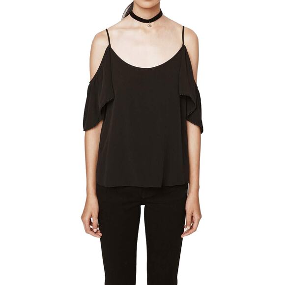 Rebecca Minkoff Aida Black Cold Shoulder Spaghetti Strap Blouse Top Small - Picture 1 of 14